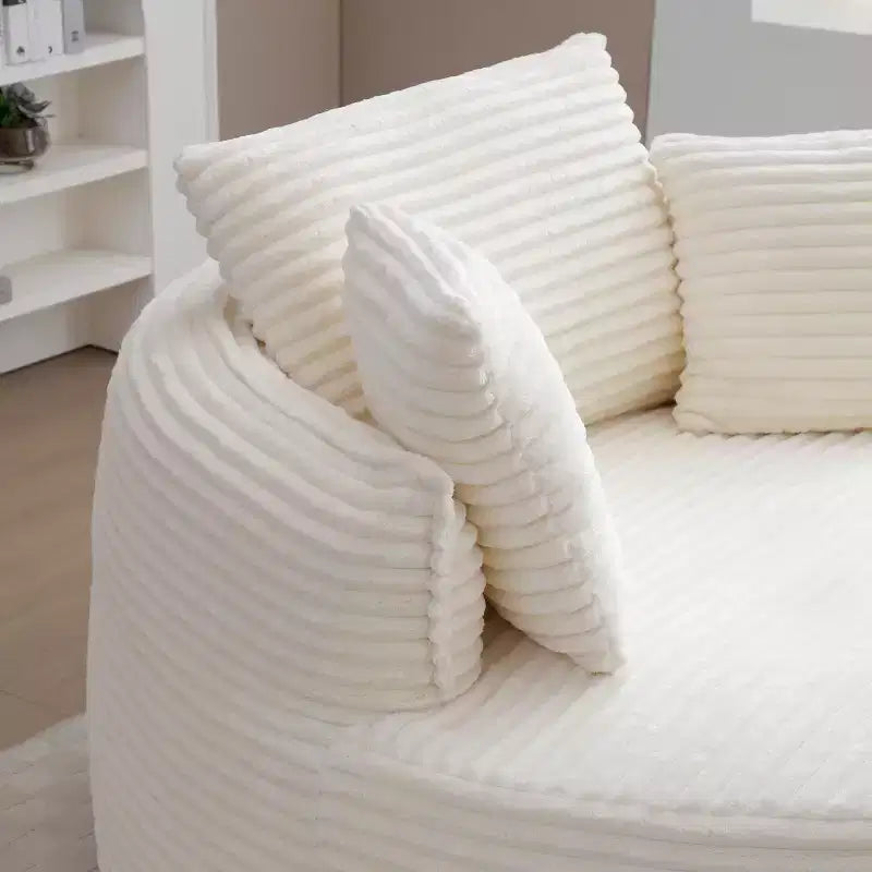 Chaise de sol/Fauteuil lounge rond moderne en velours côtelé (avec 3 coussins), Chaise longue ronde
