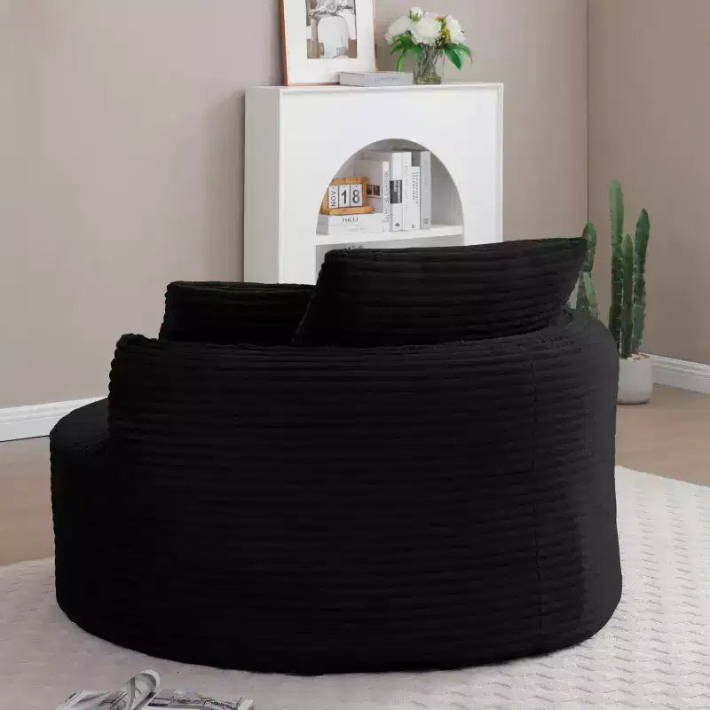 Chaise de sol/Fauteuil lounge rond moderne en velours côtelé (avec 3 coussins), Chaise longue ronde