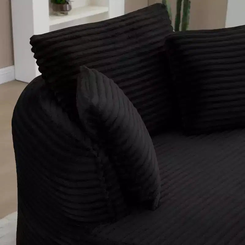Chaise de sol/Fauteuil lounge rond moderne en velours côtelé (avec 3 coussins), Chaise longue ronde