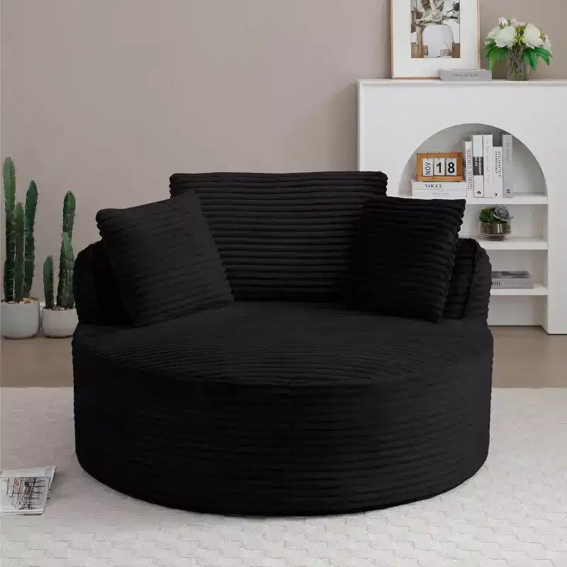 Chaise de sol/Fauteuil lounge rond moderne en velours côtelé (avec 3 coussins), Chaise longue ronde