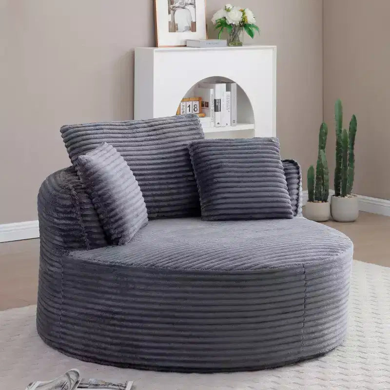 Chaise de sol/Fauteuil lounge rond moderne en velours côtelé (avec 3 coussins), Chaise longue ronde