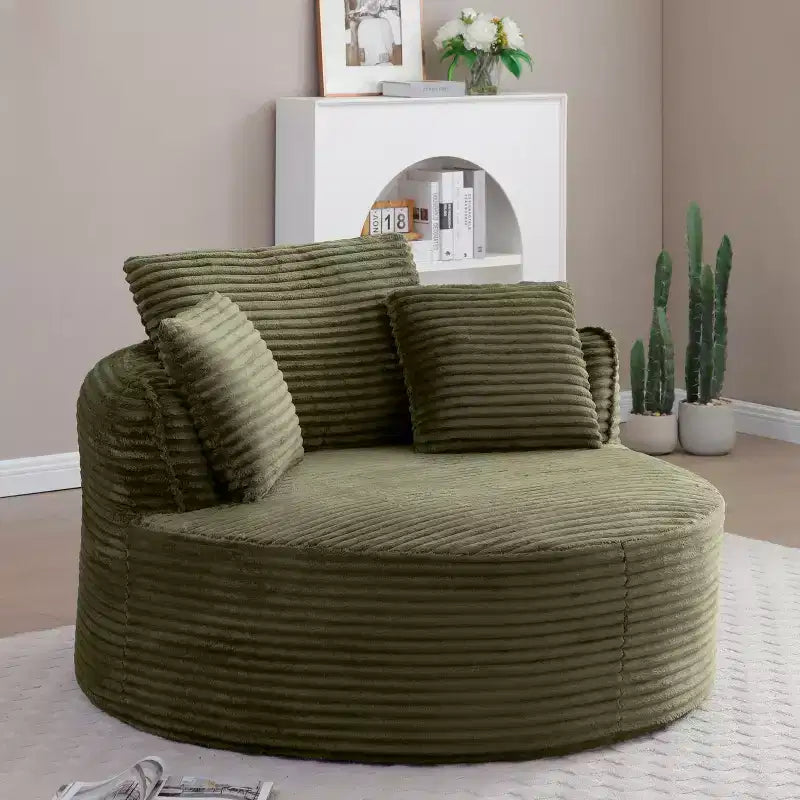 Chaise de sol/Fauteuil lounge rond moderne en velours côtelé (avec 3 coussins), Chaise longue ronde