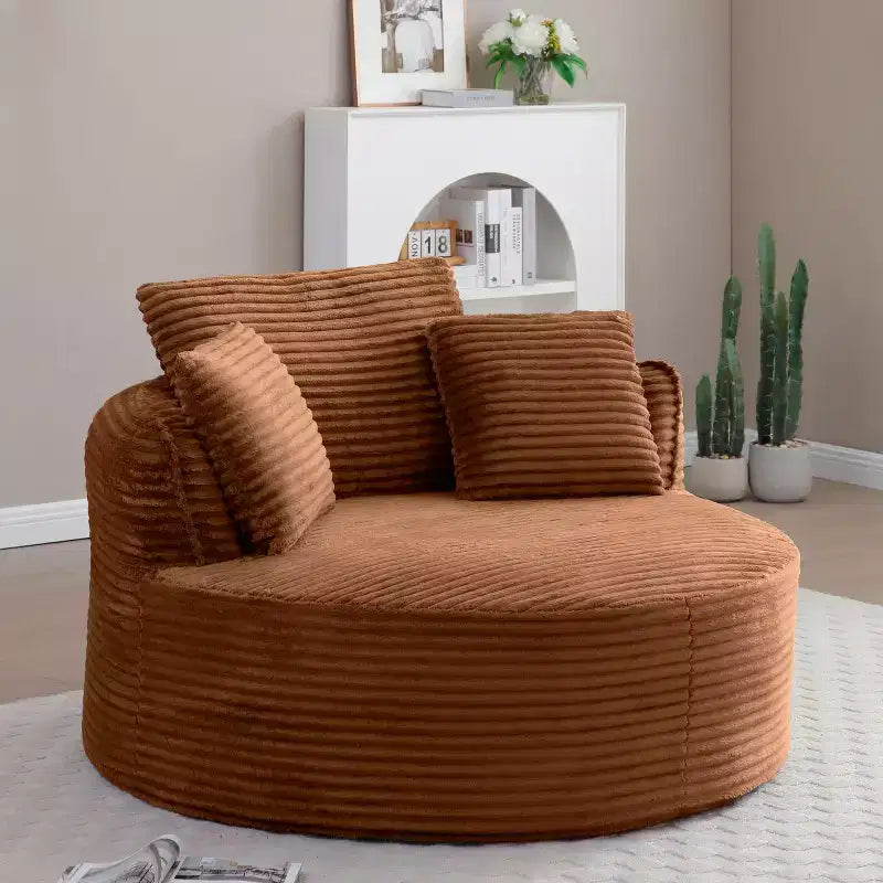 Chaise de sol/Fauteuil lounge rond moderne en velours côtelé (avec 3 coussins), Chaise longue ronde