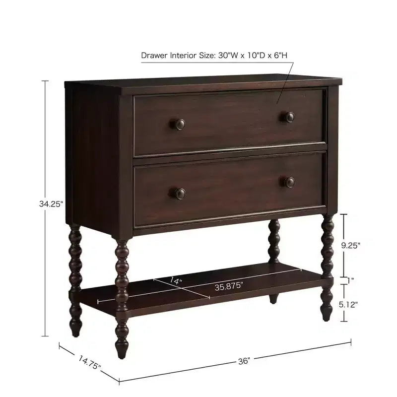 Commode d'appoint en bois de ferme avec pieds tournés, 36 po