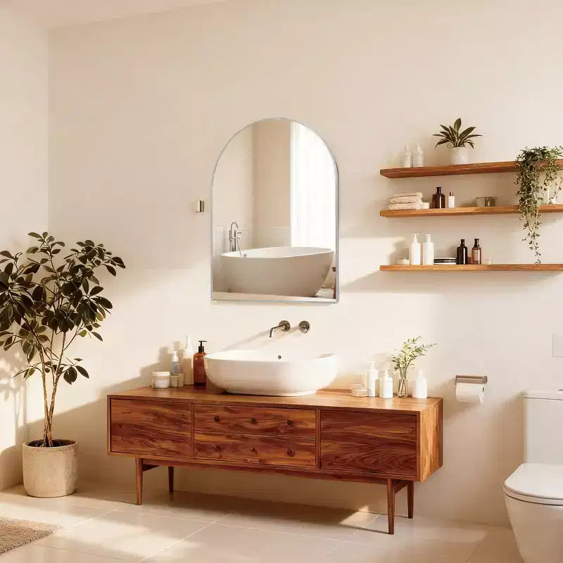 Miroir de salle de bain mural 30 x 36 avec cadre en métal et bordure arquée