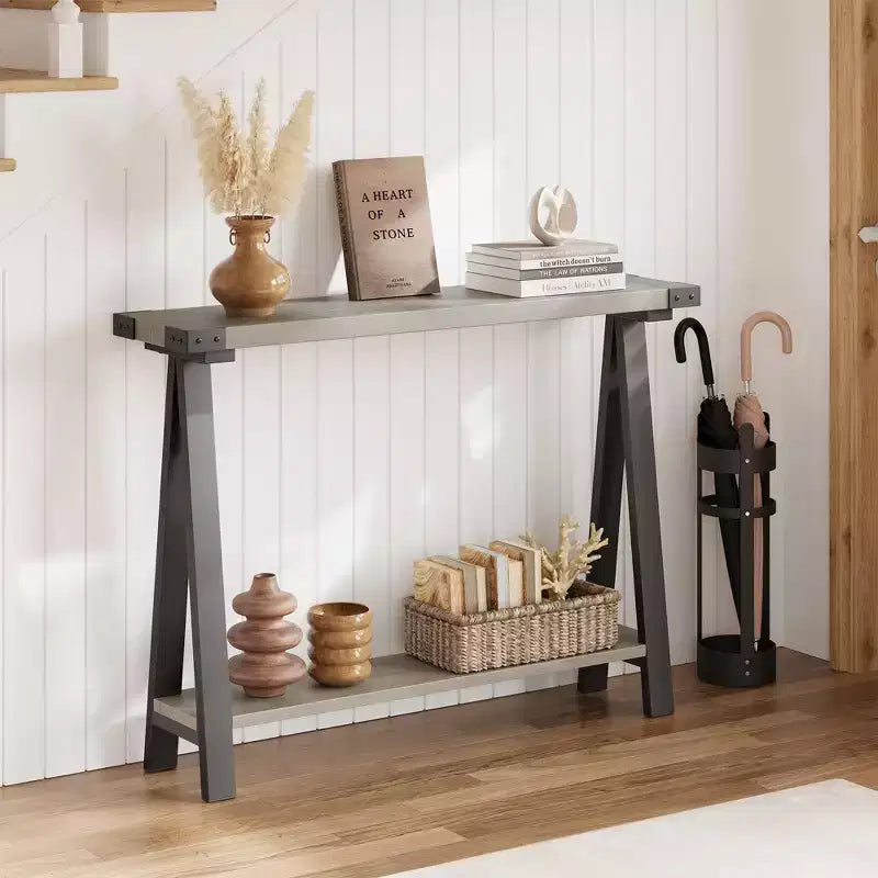 Table console de style ferme de 43,7 po avec cadre en métal – Table de rangement pour l'arrière du canapé, l'entrée et le couloir