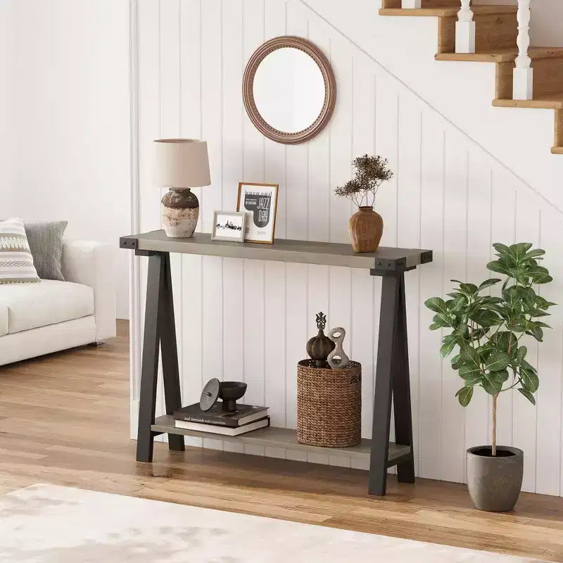 Table console de style ferme de 43,7 po avec cadre en métal – Table de rangement pour l'arrière du canapé, l'entrée et le couloir
