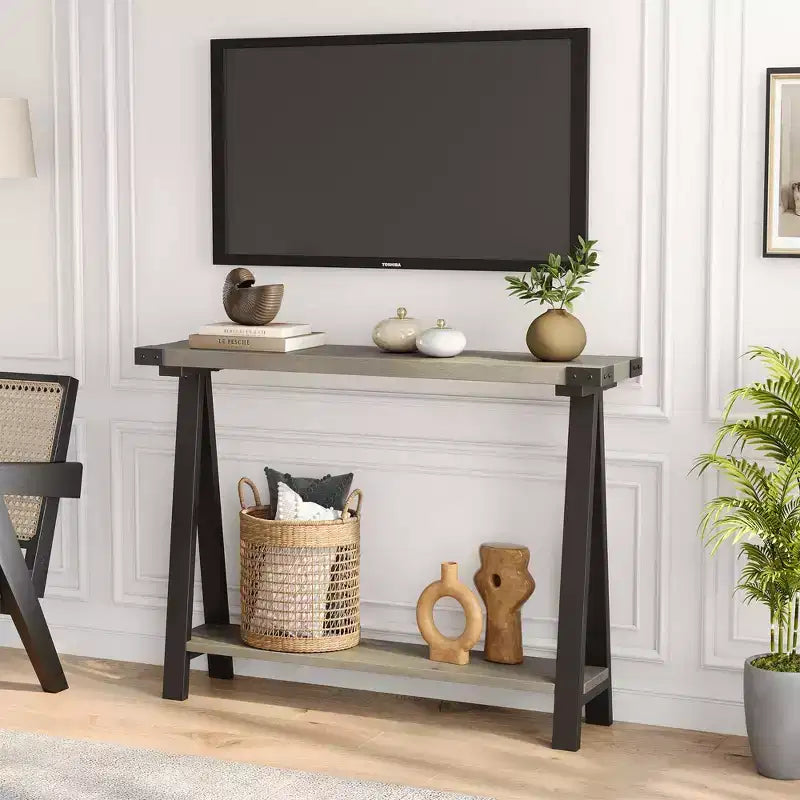 Table console de style ferme de 43,7 po avec cadre en métal – Table de rangement pour l'arrière du canapé, l'entrée et le couloir