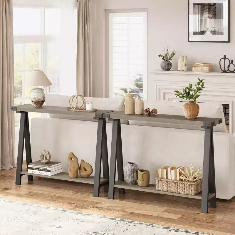 Table console de style ferme de 43,7 po avec cadre en métal – Table de rangement pour l'arrière du canapé, l'entrée et le couloir