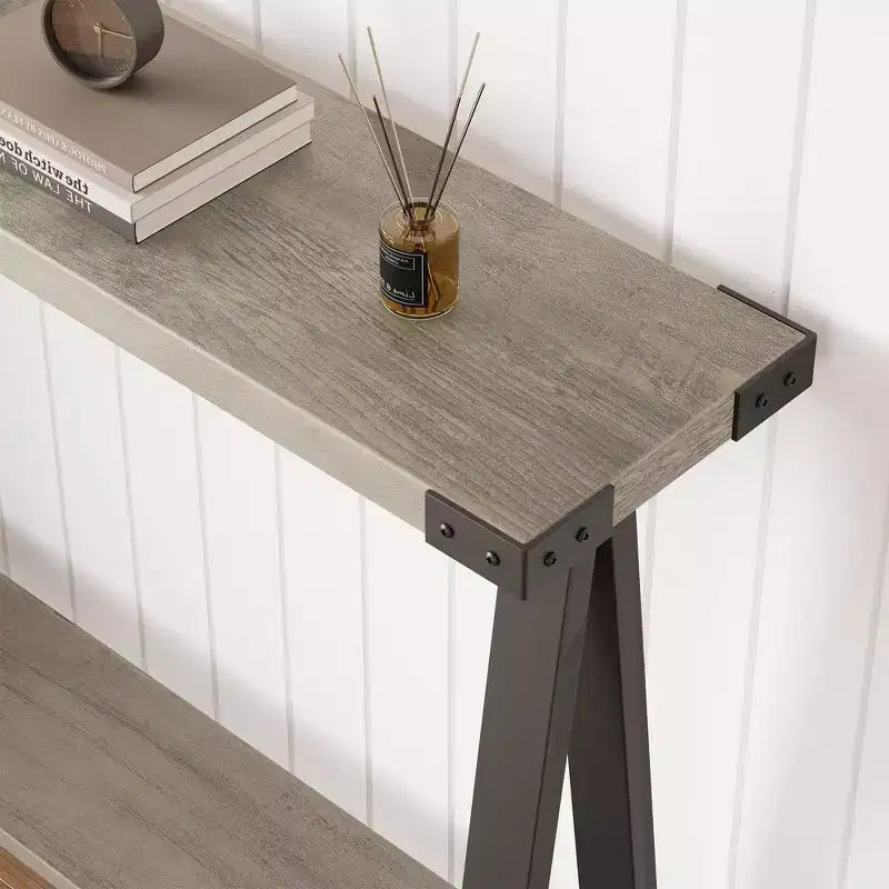Table console de style ferme de 43,7 po avec cadre en métal – Table de rangement pour l'arrière du canapé, l'entrée et le couloir