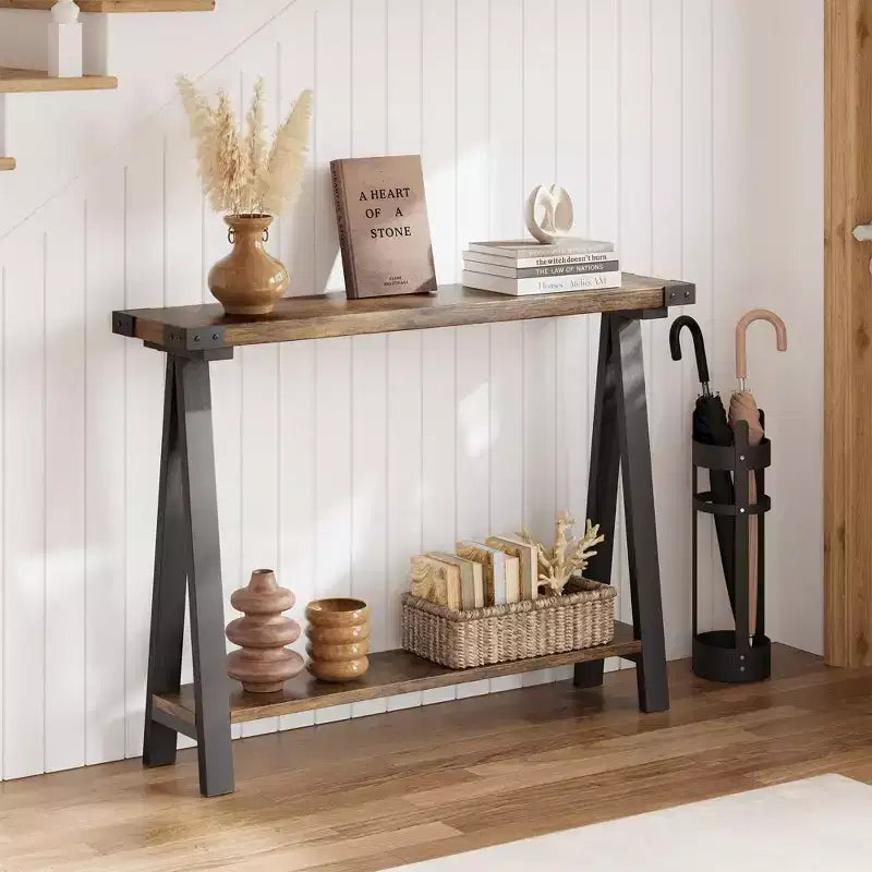 Table console de style ferme de 43,7 po avec cadre en métal – Table de rangement pour l'arrière du canapé, l'entrée et le couloir
