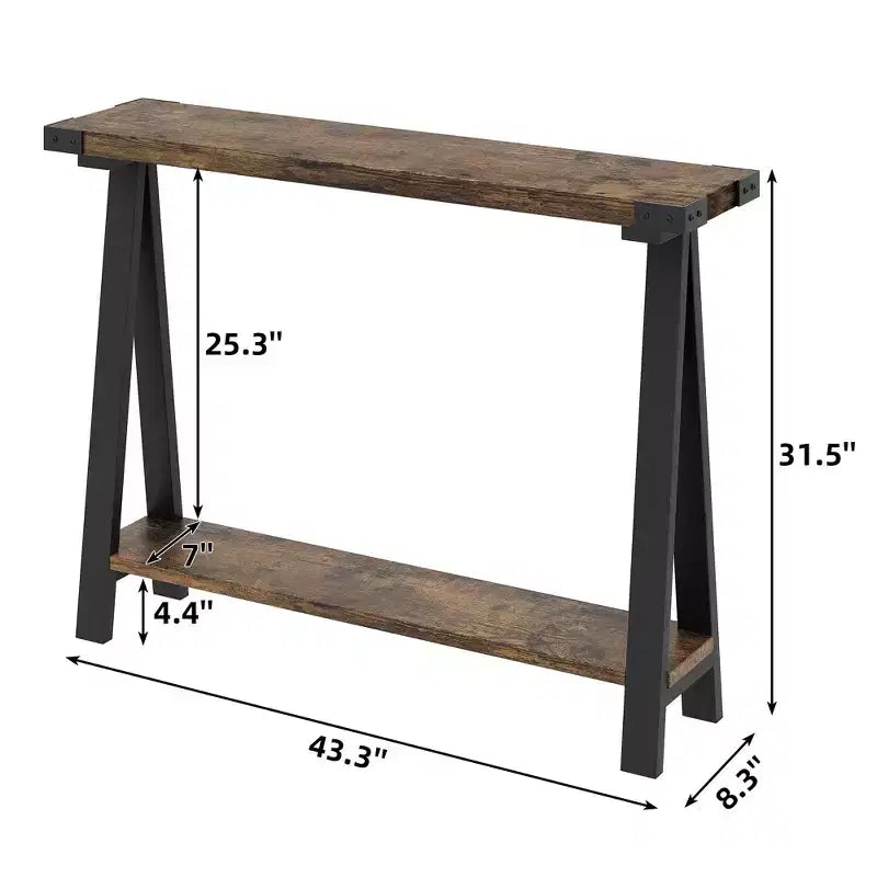 Table console de style ferme de 43,7 po avec cadre en métal – Table de rangement pour l'arrière du canapé, l'entrée et le couloir