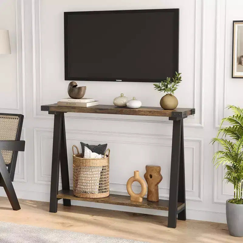 Table console de style ferme de 43,7 po avec cadre en métal – Table de rangement pour l'arrière du canapé, l'entrée et le couloir