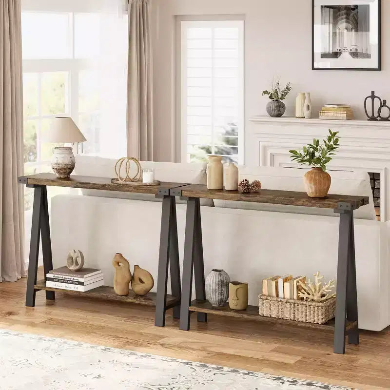 Table console de style ferme de 43,7 po avec cadre en métal – Table de rangement pour l'arrière du canapé, l'entrée et le couloir