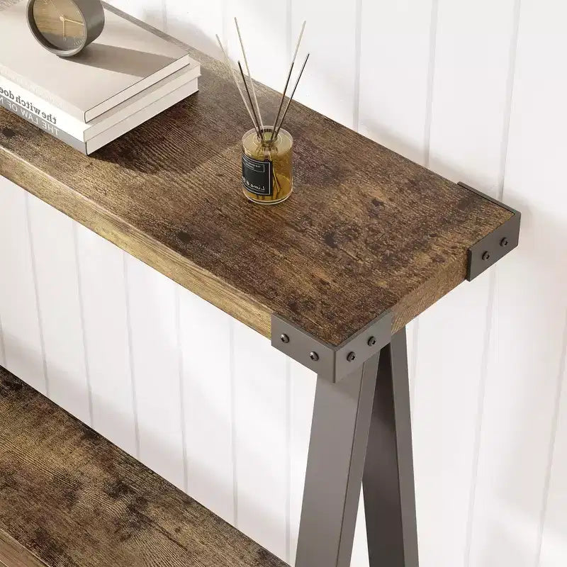 Table console de style ferme de 43,7 po avec cadre en métal – Table de rangement pour l'arrière du canapé, l'entrée et le couloir