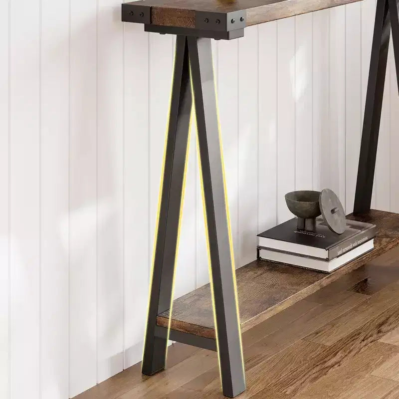 Table console de style ferme de 43,7 po avec cadre en métal – Table de rangement pour l'arrière du canapé, l'entrée et le couloir