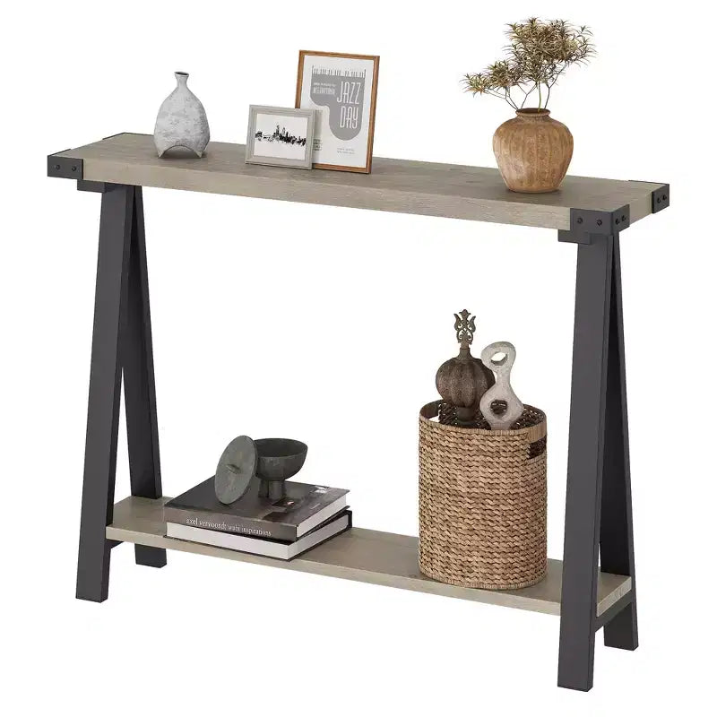 Table console de style ferme de 43,7 po avec cadre en métal – Table de rangement pour l'arrière du canapé, l'entrée et le couloir