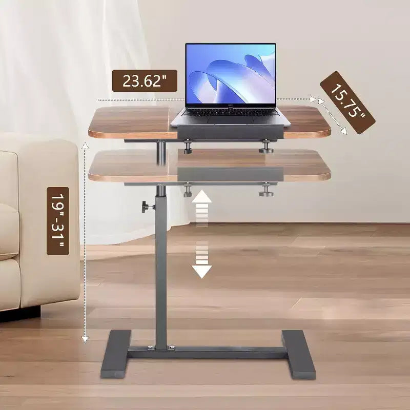 Bureau mobile pour ordinateur portable, réglable en hauteur, avec plateau inclinable et roulettes escamotables