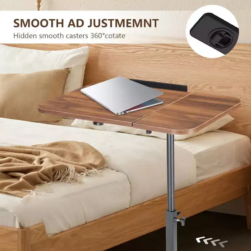 Bureau mobile pour ordinateur portable, réglable en hauteur, avec plateau inclinable et roulettes escamotables
