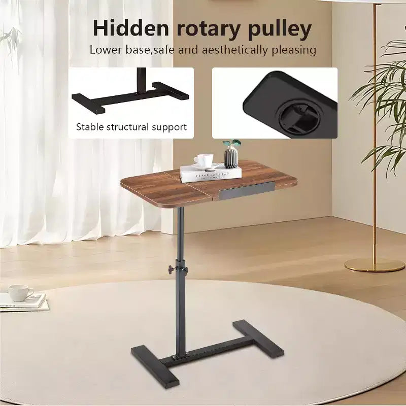 Bureau mobile pour ordinateur portable, réglable en hauteur, avec plateau inclinable et roulettes escamotables