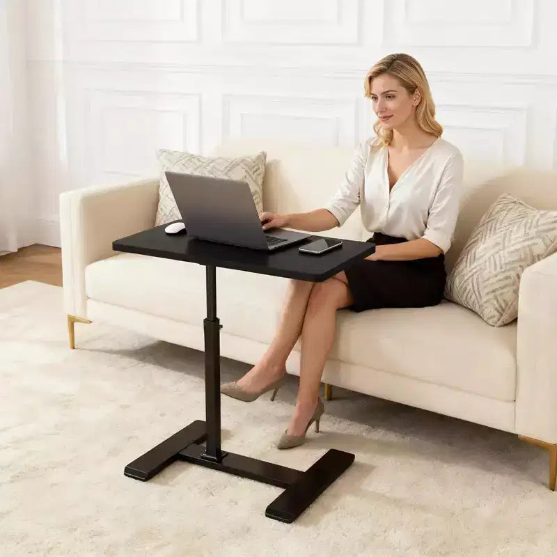 Bureau mobile pour ordinateur portable, réglable en hauteur, avec plateau inclinable et roulettes escamotables