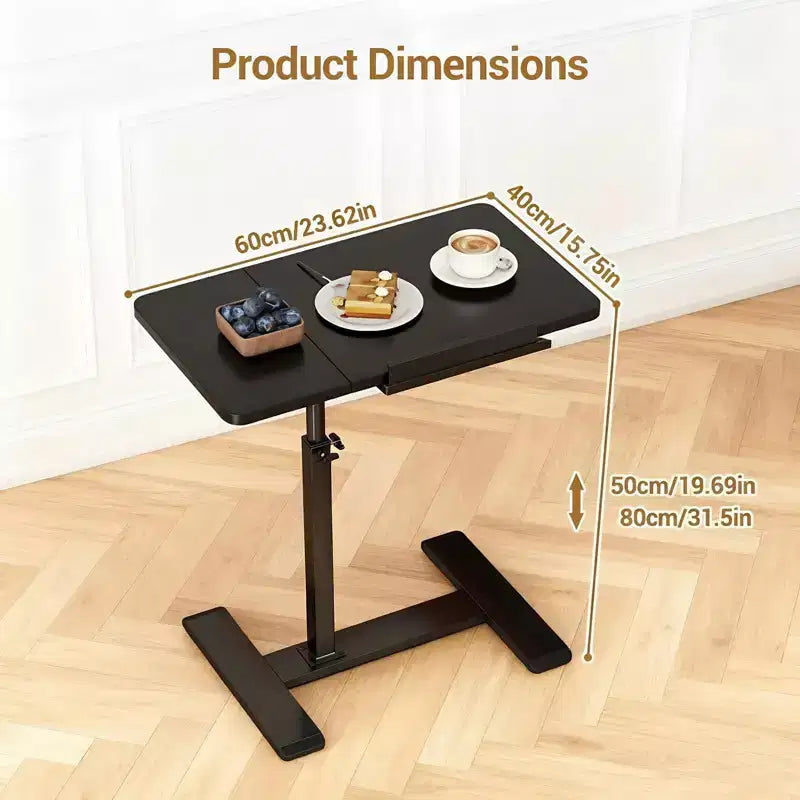 Bureau mobile pour ordinateur portable, réglable en hauteur, avec plateau inclinable et roulettes escamotables