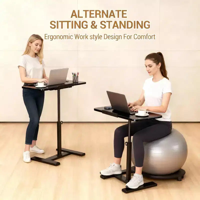 Bureau mobile pour ordinateur portable, réglable en hauteur, avec plateau inclinable et roulettes escamotables