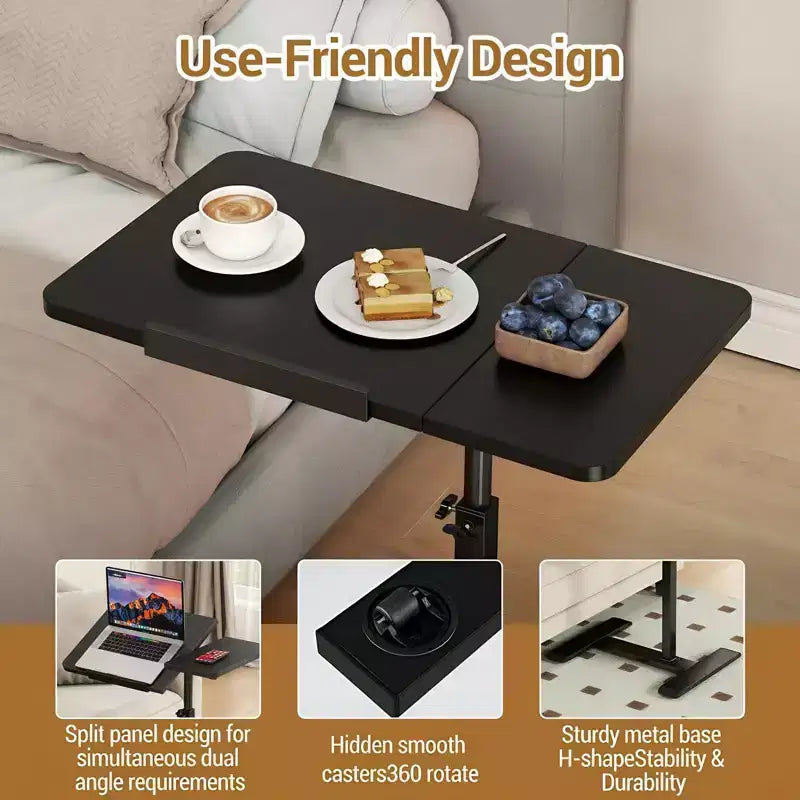Bureau mobile pour ordinateur portable, réglable en hauteur, avec plateau inclinable et roulettes escamotables
