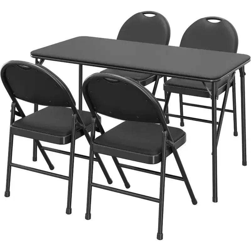 Table rectangulaire pliante portable avec surface en cuir PU, cadre métallique robuste, pieds antidérapants, résistante aux marques et aux éraflures.