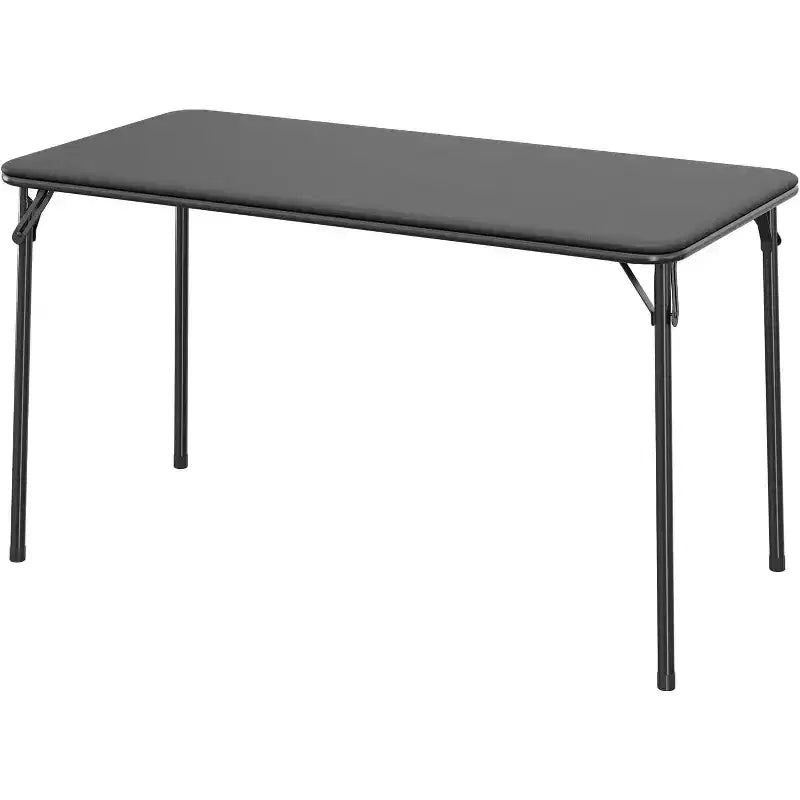 Table rectangulaire pliante portable avec surface en cuir PU, cadre métallique robuste, pieds antidérapants, résistante aux marques et aux éraflures.