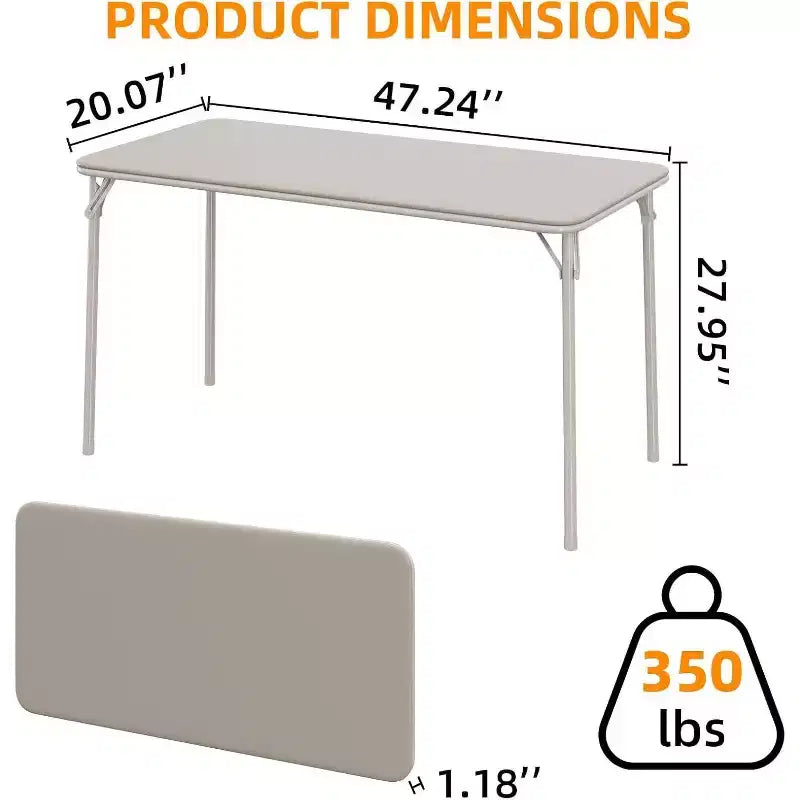 Table rectangulaire pliante portable avec surface en cuir PU, cadre métallique robuste, pieds antidérapants, résistante aux marques et aux éraflures.