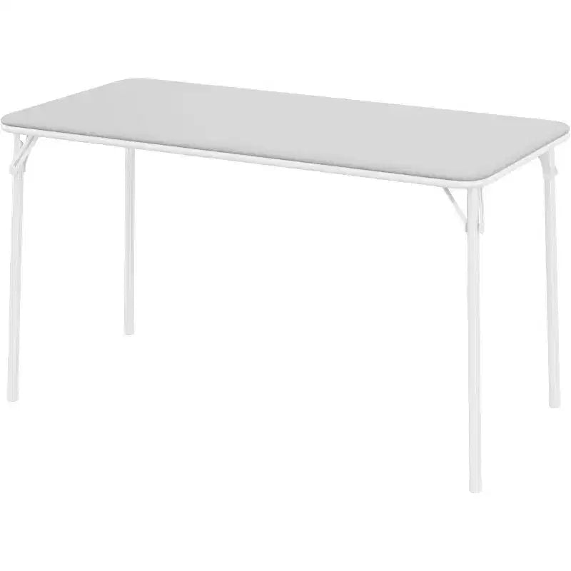 Table rectangulaire pliante portable avec surface en cuir PU, cadre métallique robuste, pieds antidérapants, résistante aux marques et aux éraflures.