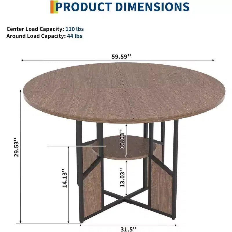 Grande table à manger en bois pouvant accueillir 4 à 6 personnes, avec une base métallique robuste, couleur noyer