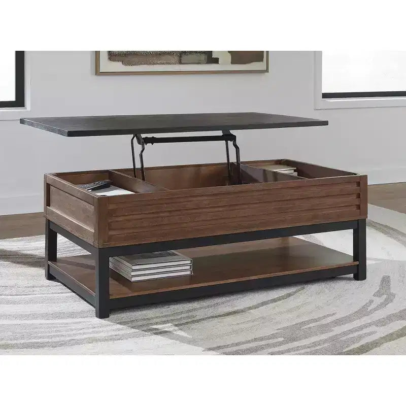 Table basse relevable avec rangement, marron/noir chaud