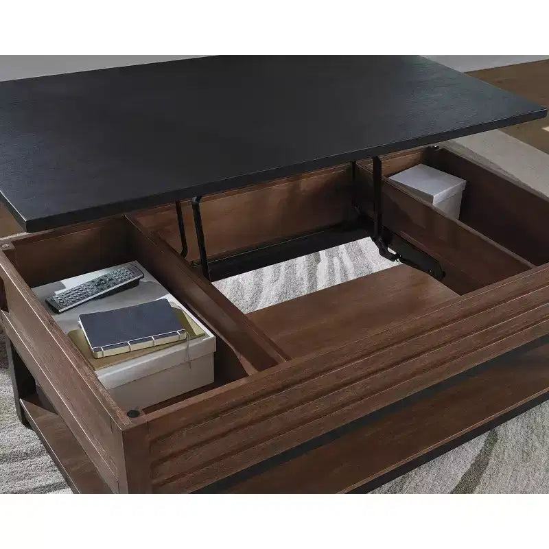 Table basse relevable avec rangement, marron/noir chaud