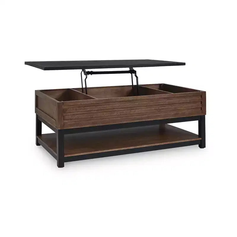 Table basse relevable avec rangement, marron/noir chaud