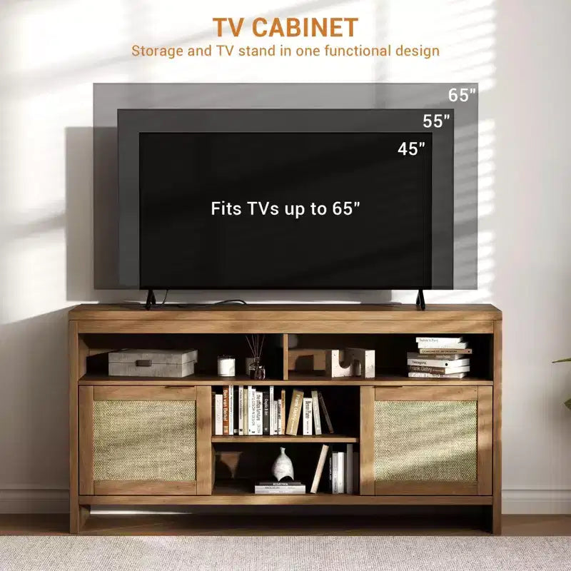 Meuble TV 58 pouces en rotin, style Bohème Campagne, adapté aux salons et appartements