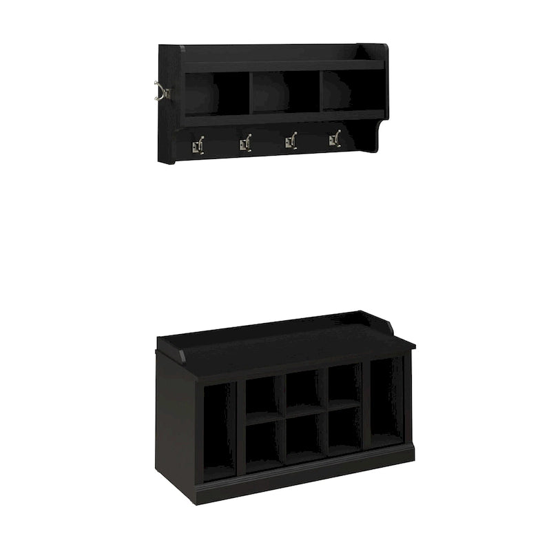 Woodland 40W Shoe Bench w/ Shelves & Wall Coat Rack by Bush Furniture