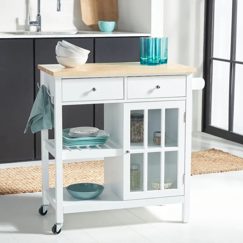 SAFAVIEH Fawn 1-Door 2-Drawer 2-Shelf Kitchen Cart - 33.5 W x 16.9 L x 35 H - 33Wx17Dx35H