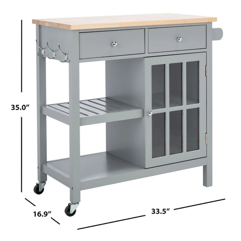 SAFAVIEH Fawn 1-Door 2-Drawer 2-Shelf Kitchen Cart - 33.5 W x 16.9 L x 35 H - 33Wx17Dx35H