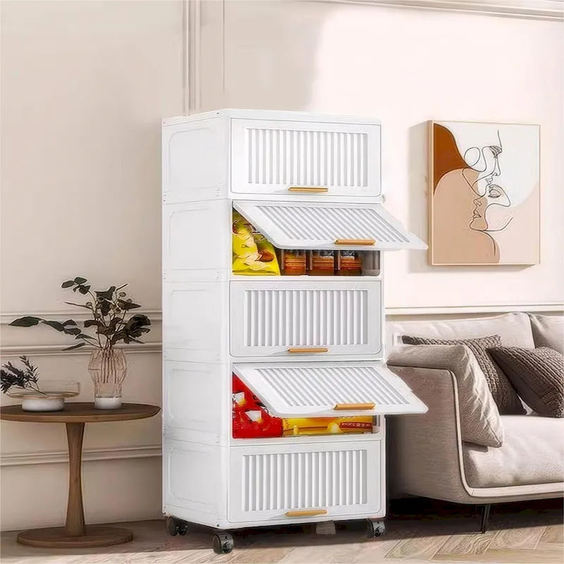 Kitchen Carts, Flip Open Storage Box With Wheels, Movable Storage Cabinet, Kitchen Shelf, Movable Storage Box-White