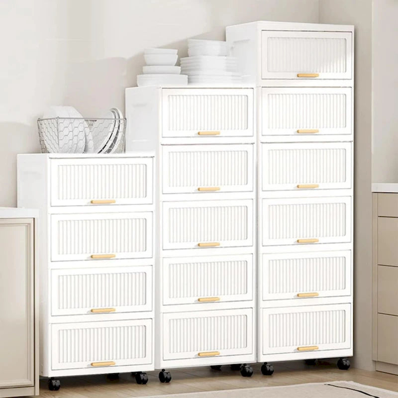 Kitchen Carts, Flip Open Storage Box With Wheels, Movable Storage Cabinet, Kitchen Shelf, Movable Storage Box-White