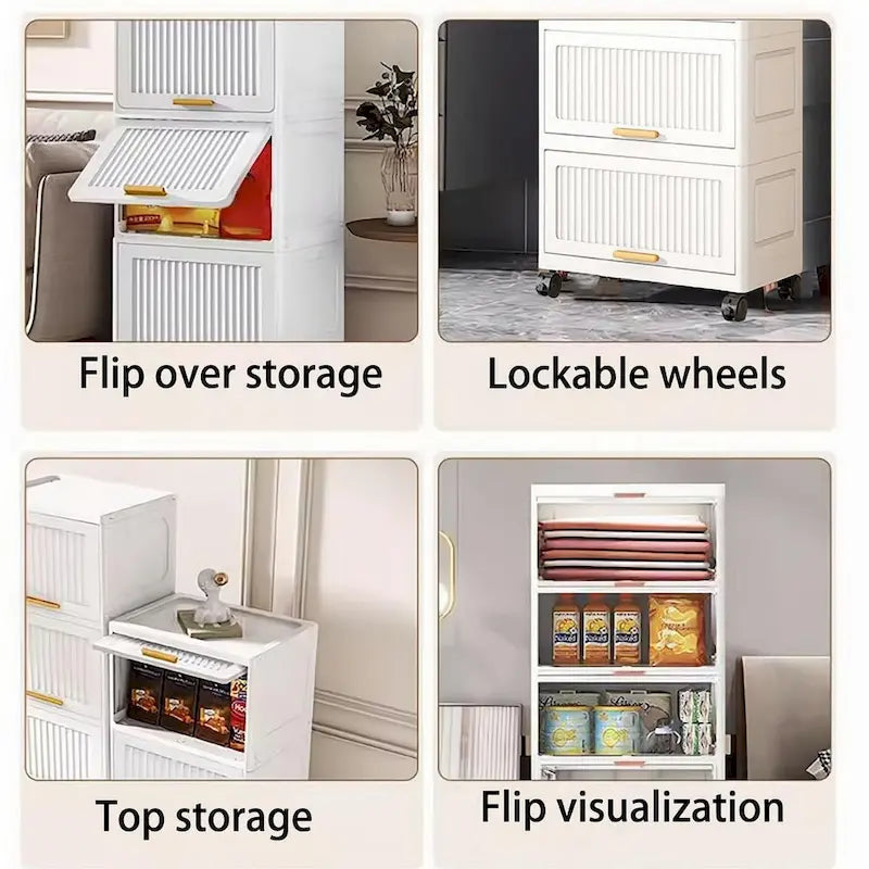 Kitchen Carts, Flip Open Storage Box With Wheels, Movable Storage Cabinet, Kitchen Shelf, Movable Storage Box-White