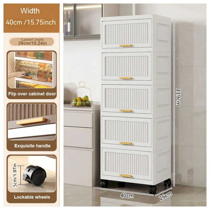 Kitchen Carts, Flip Open Storage Box With Wheels, Movable Storage Cabinet, Kitchen Shelf, Movable Storage Box-White