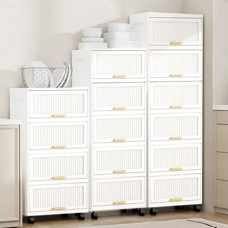 Kitchen Carts, Flip Open Storage Box With Wheels, Movable Storage Cabinet, Kitchen Shelf, Movable Storage Box-White