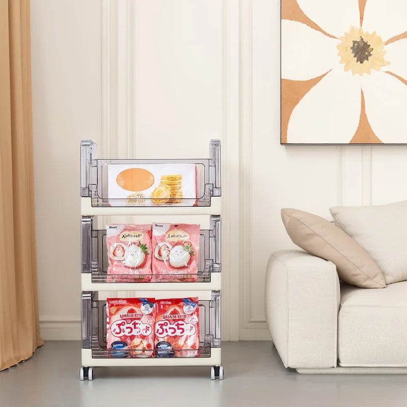 Javlergo 3 Tier Utility Carts, Rolling Metal Storage Cart with Handle and Lockable Wheels, Multifunctional Storage Shelves