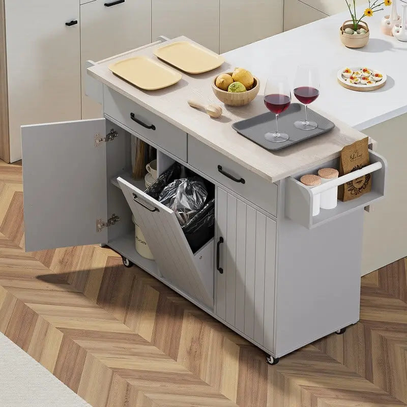 Alger Kitchen Island with Trash Can Storage Cabinet