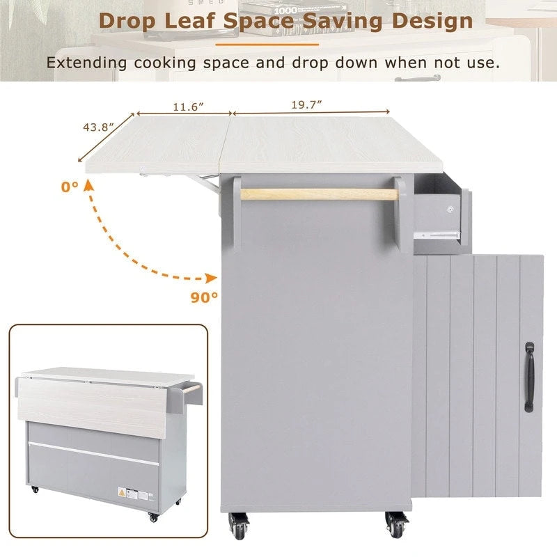 Alger Kitchen Island with Trash Can Storage Cabinet