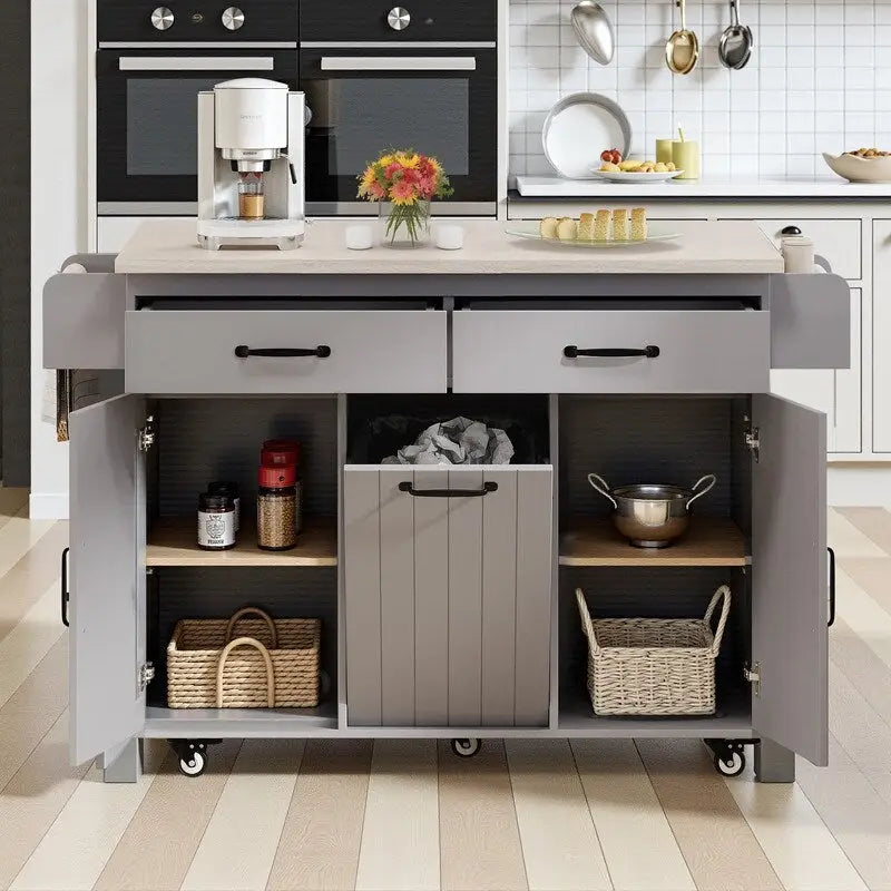 Alger Kitchen Island with Trash Can Storage Cabinet