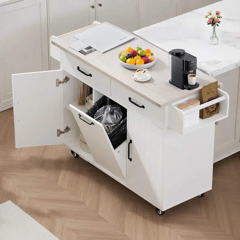 Alger Kitchen Island with Trash Can Storage Cabinet